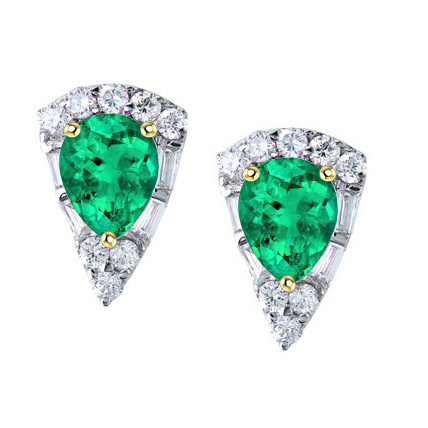 Gemstone Earring Zweifarbiges 14K Gold mit Edler Smaragd – Hauptansicht
