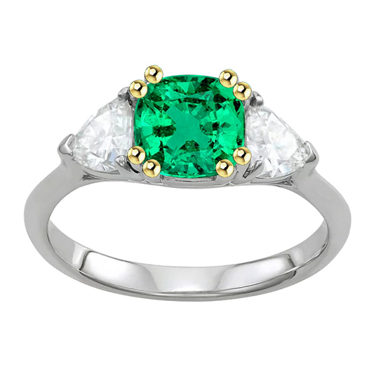 Schmuckstein-Ring 14 Karat Zweifarbig Gold mit Smaragd – Hauptansicht