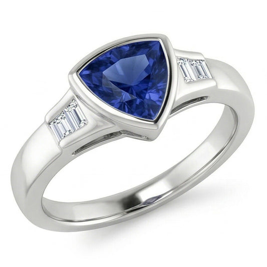 Trillion Ceylon Blue Sapphire Natürlicher Diamants ( nicht im Labor gezüchtet ) Verlobungsring 1.26 Ct Neu