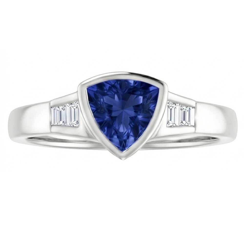 Trillion Ceylon Blue Sapphire Natürlicher Diamants ( nicht im Labor gezüchtet ) Verlobungsring 1.26 Ct Neu