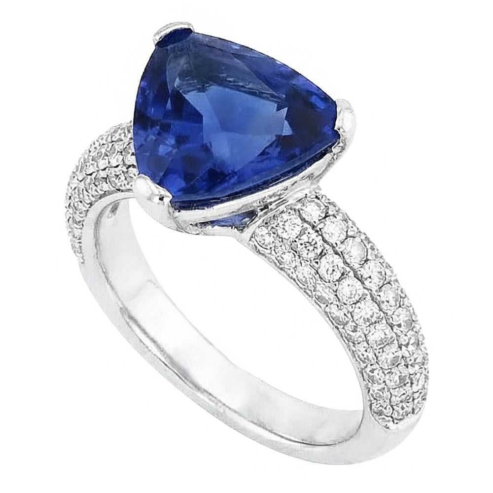 Trillion Edelstein Ceylon Saphir Ring Pave Set Natürlicher Diamant ( nicht im Labor gezüchtet )en 3,50 Karat