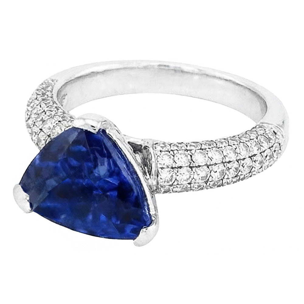 Trillion Edelstein Ceylon Saphir Ring Pave Set Natürlicher Diamant ( nicht im Labor gezüchtet )en 3,50 Karat