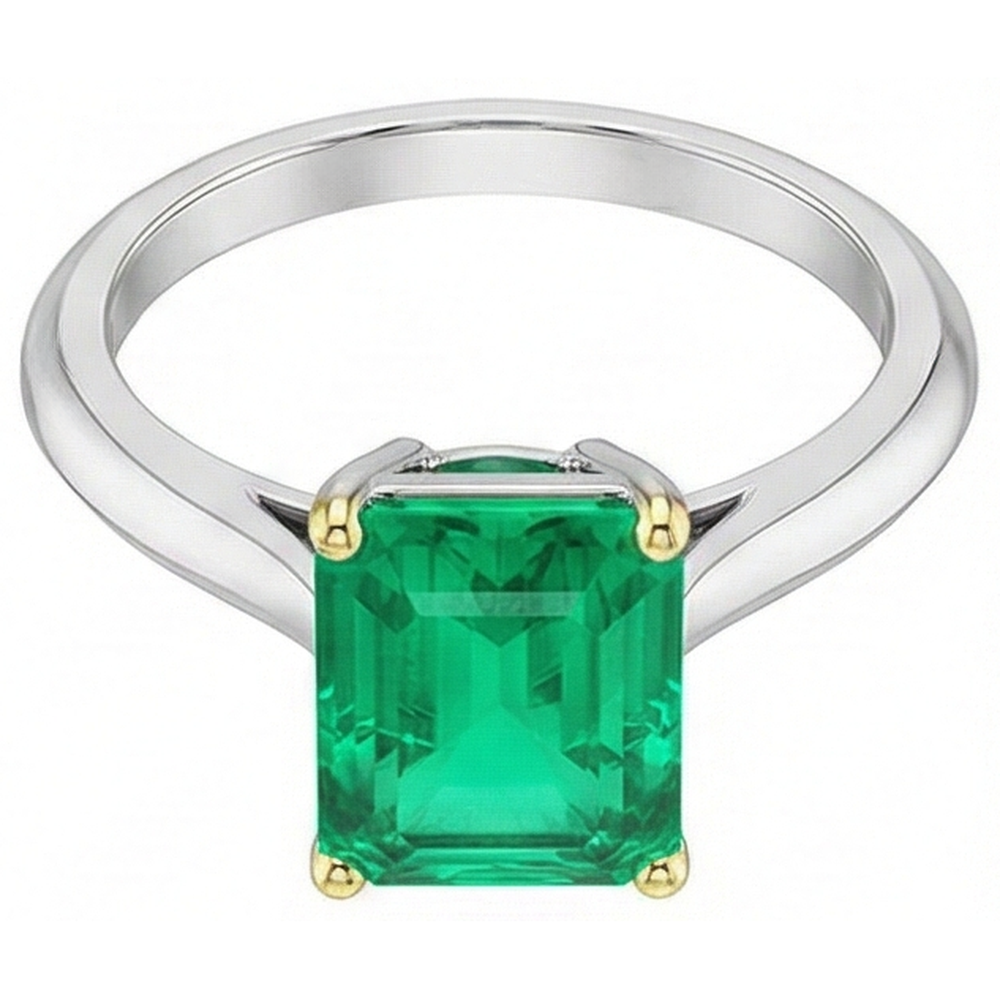 Schmuckstein-Ring Zweifarbiges 14K Gold mit Smaragd – Frontansicht