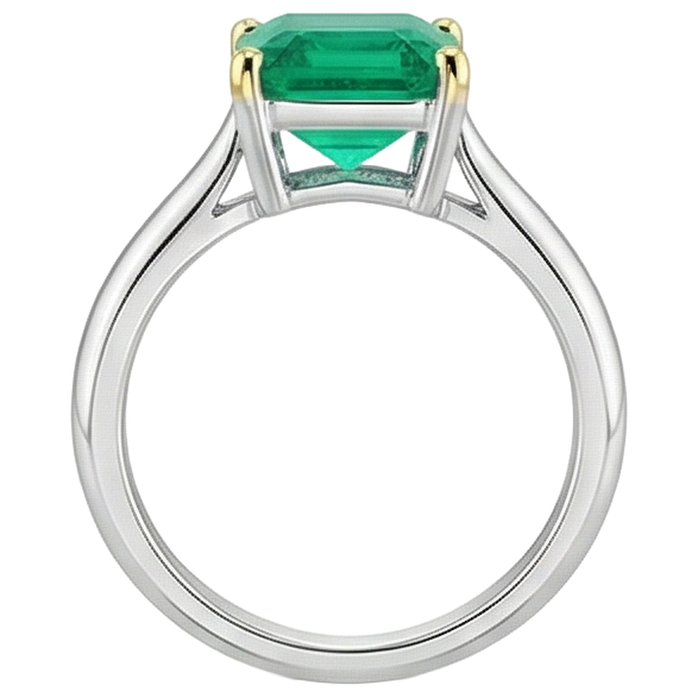 Smaragd Schmuckstein-Ring 4-Karat Zweifarbiges 14K Gold – Draufsicht