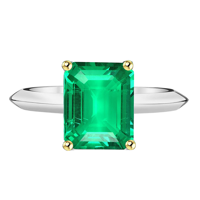 Schmuckstein-Ring Zweifarbiges 14K Gold mit Smaragd – Hauptansicht