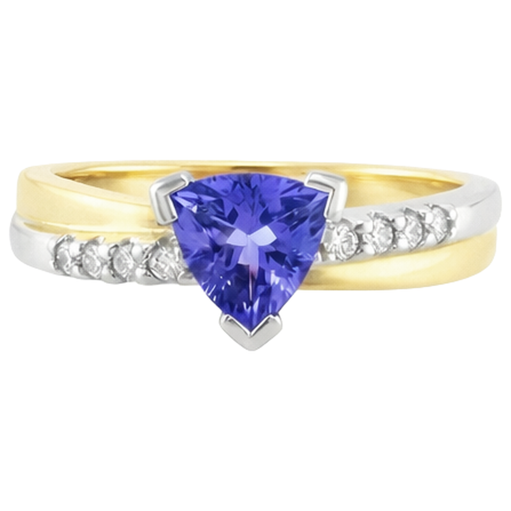Two Tone Gold Trillion AAA Tansanit & Runde Diamanten Ring 2,60 Karat