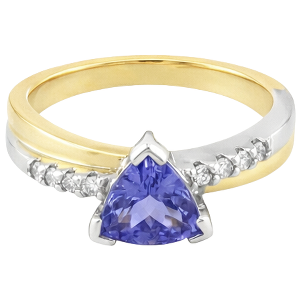 Two Tone Gold Trillion AAA Tansanit & Runde Diamanten Ring 2,60 Karat