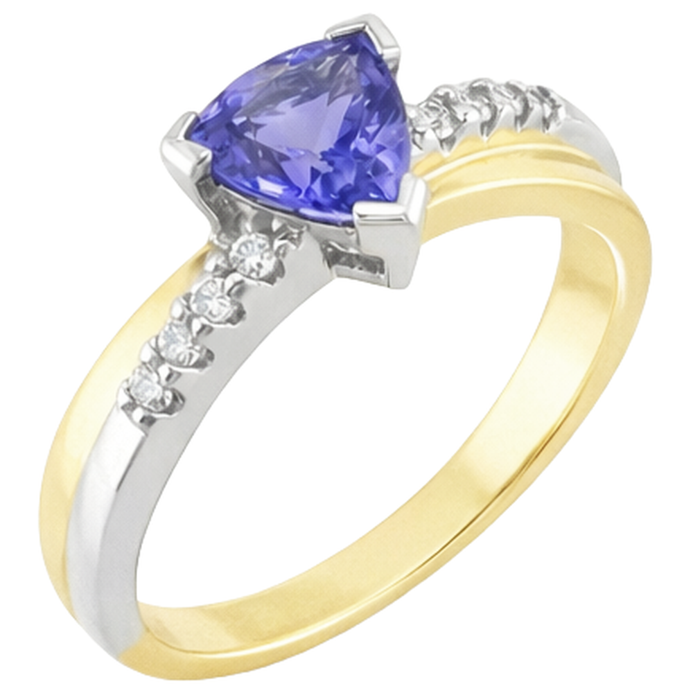 Two Tone Gold Trillion AAA Tansanit & Runde Diamanten Ring 2,60 Karat