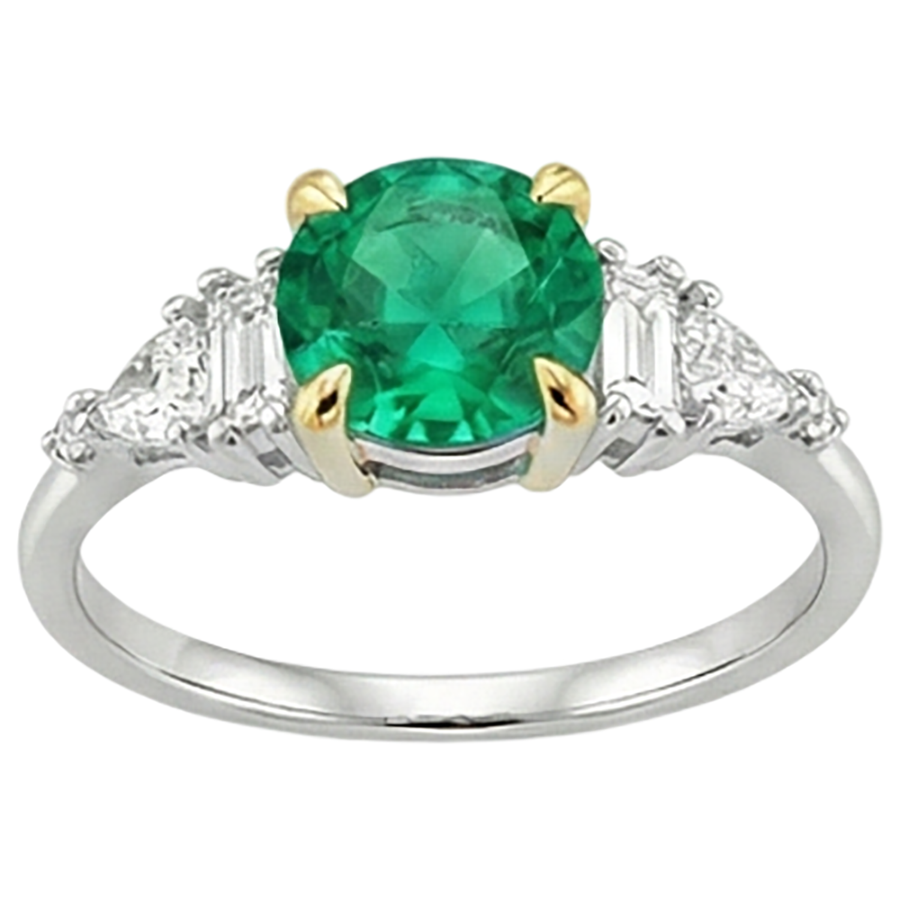 Authentischer Edler Smaragd Edelstein-Ring 2,50 Karat 14 Karat Zweifarbig Gold – Frontansicht