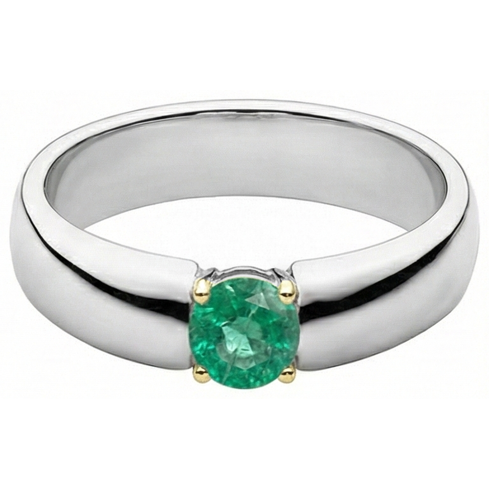 Brillantschliff Edler Smaragd Ring in Zweifarbiges 14K Gold – Frontansicht