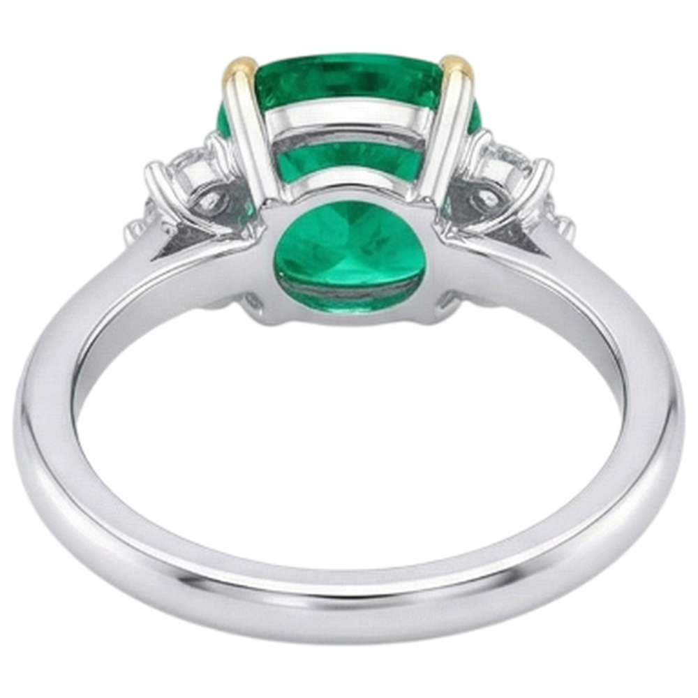 Smaragd Kissen-Schliff Edelstein-Ring in Bicolor 14K Gold – Detailansicht