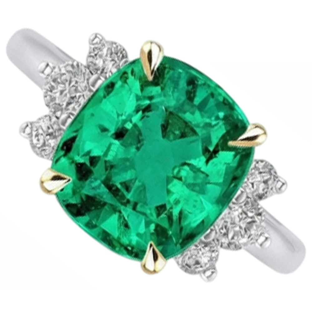 Naturreiner Smaragd Edelstein-Ring 4 Karat Bicolor 14K Gold – Frontansicht