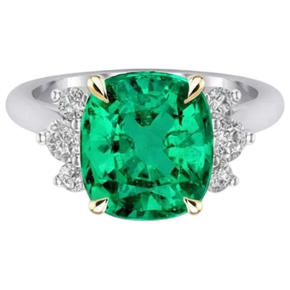 Smaragd Edelstein-Ring 4-Karat Bicolor 14K Gold – Schrägansicht