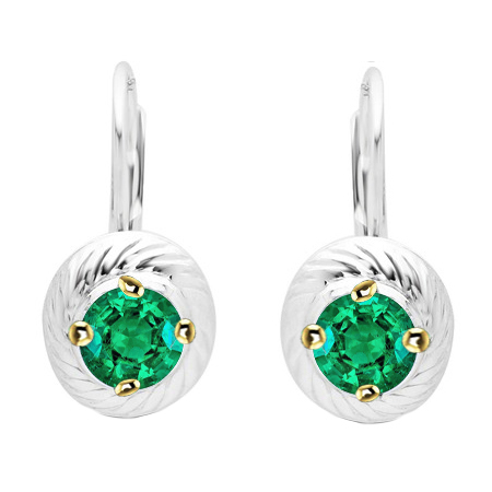 Gemstone Earring Zweifarbiges 14K Gold mit Edler Smaragd – Hauptansicht
