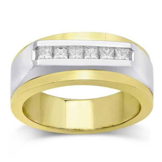 Two Tone Gold 14K Herren Ring Band Prinzessin Natürliche Diamant0,72 Karat