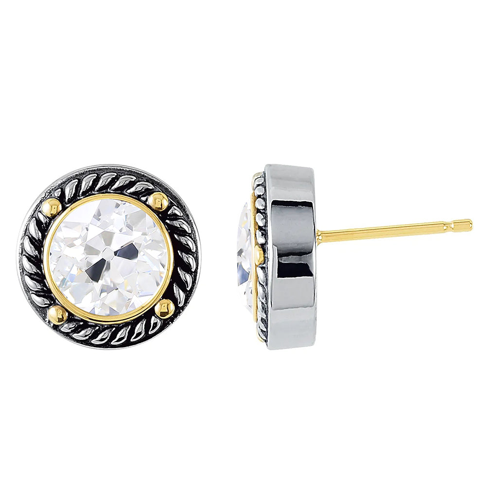 Antik-Kissen-Schliff Edler Diamant Ring in 14 Karat Zweifarbig Gold – Frontansicht