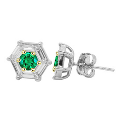 14 Karat Zweifarbig Gold GIA-Geprüft Smaragd Gemstone Earring 1