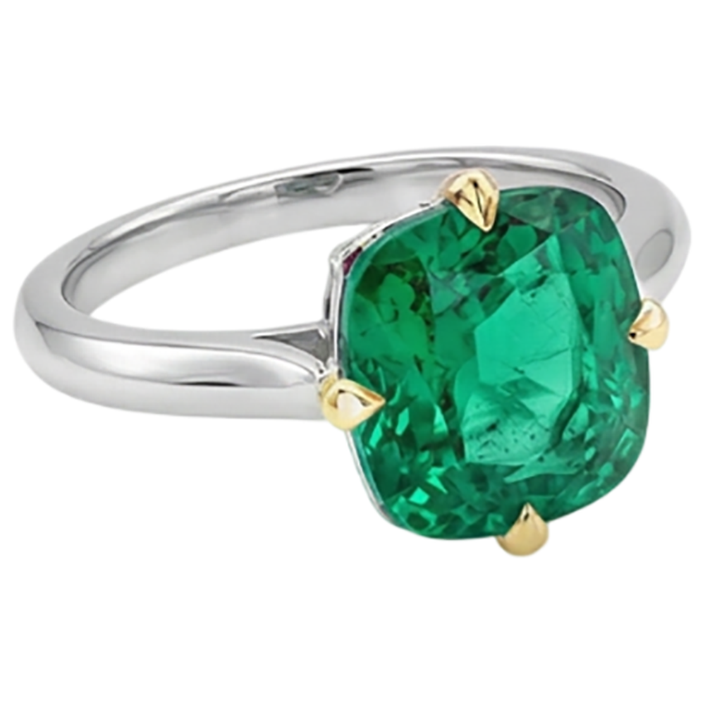 Schmuckstein-Ring Bicolor 14K Gold mit Edler Smaragd – Seitenansicht