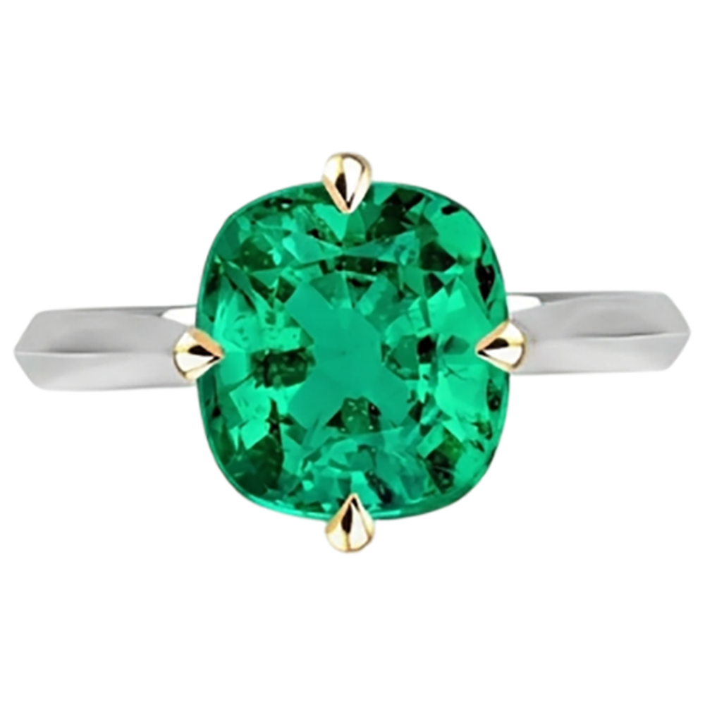Schmuckstein-Ring Bicolor 14K Gold mit Edler Smaragd – Profilansicht