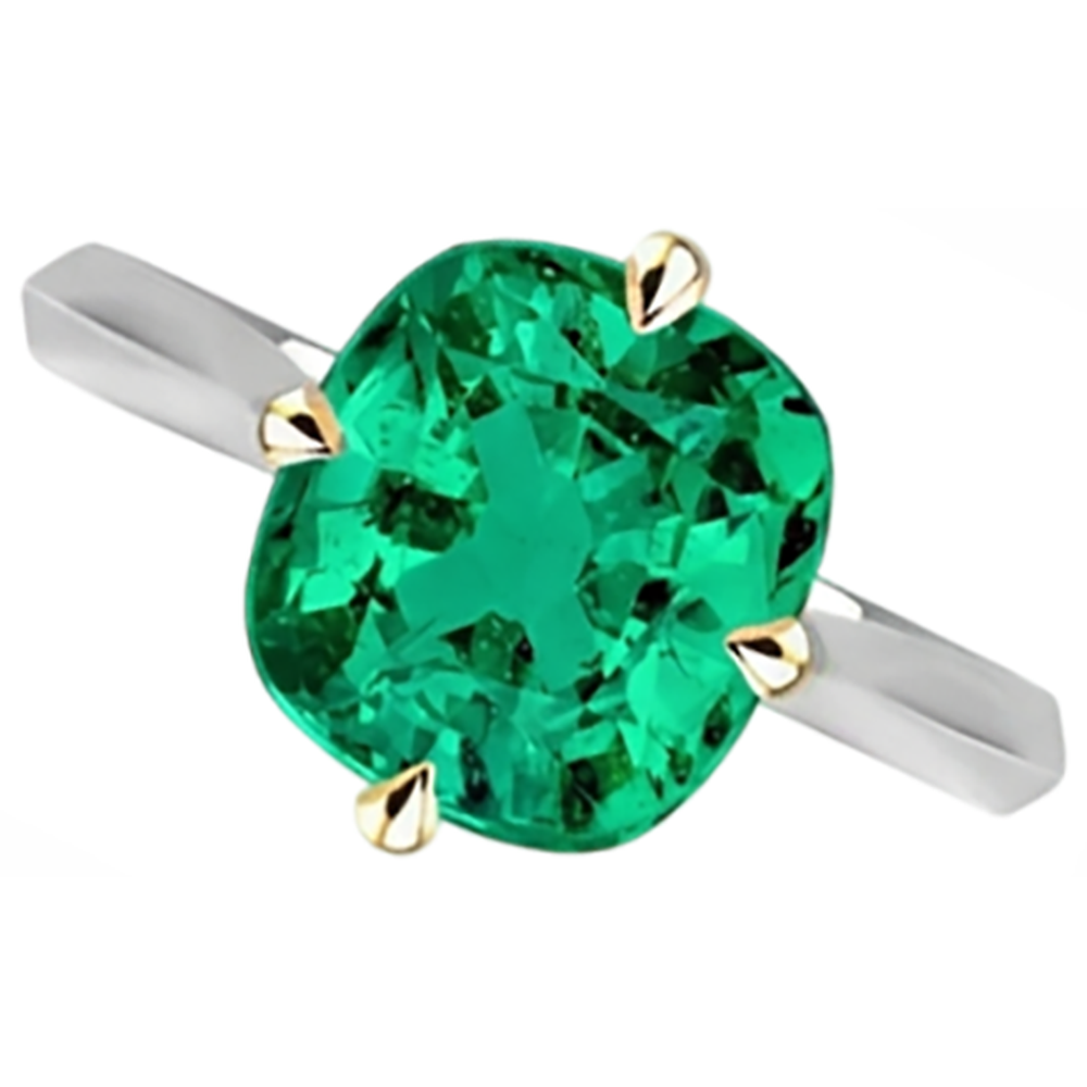 Edler Smaragd Schmuckstein-Ring 2-Karat Bicolor 14K Gold – Frontansicht