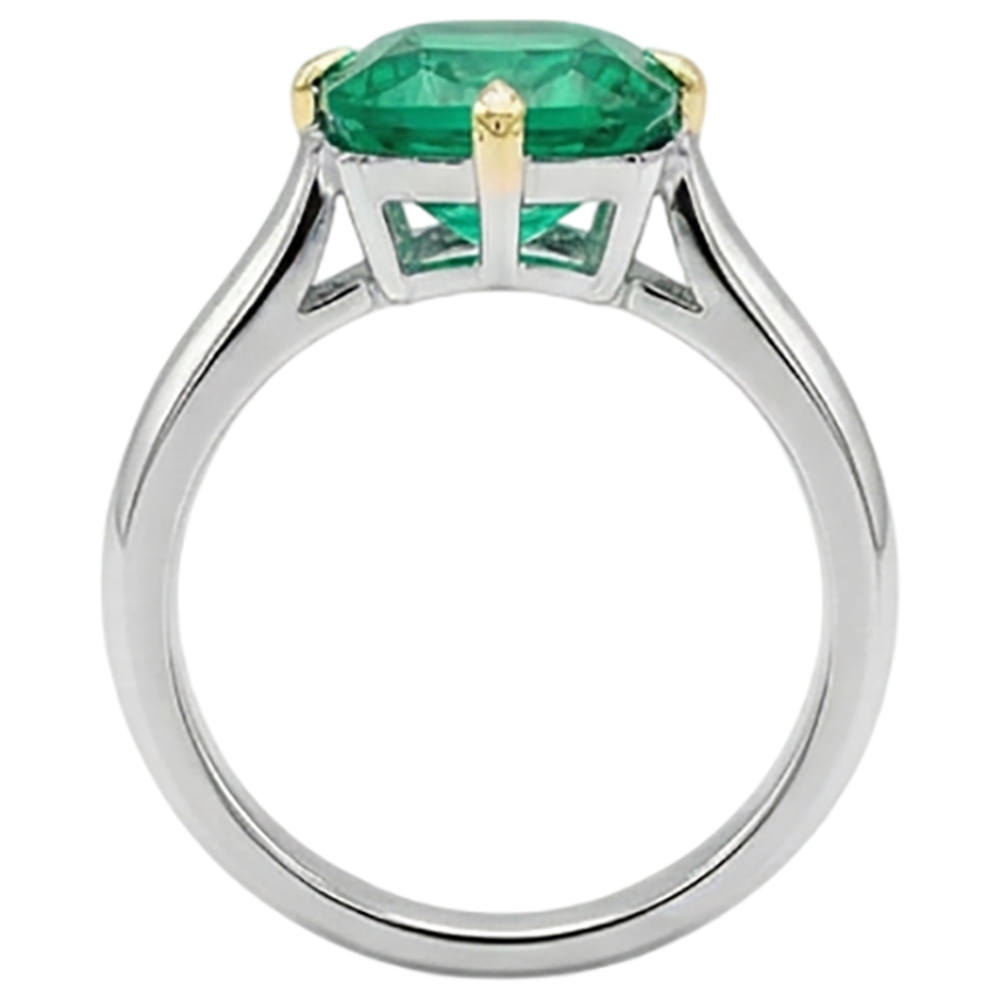 Kissen-Schliff Edler Smaragd Ring in Bicolor 14K Gold – Rückansicht