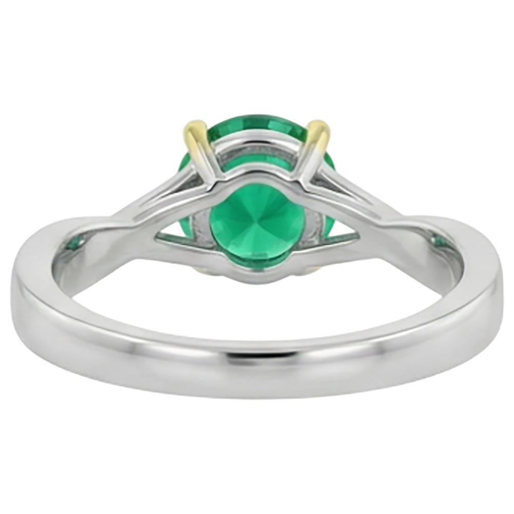 Edler Smaragd Edelstein-Ring 2-Karat 14 Karat Zweifarbig Gold – Rückansicht