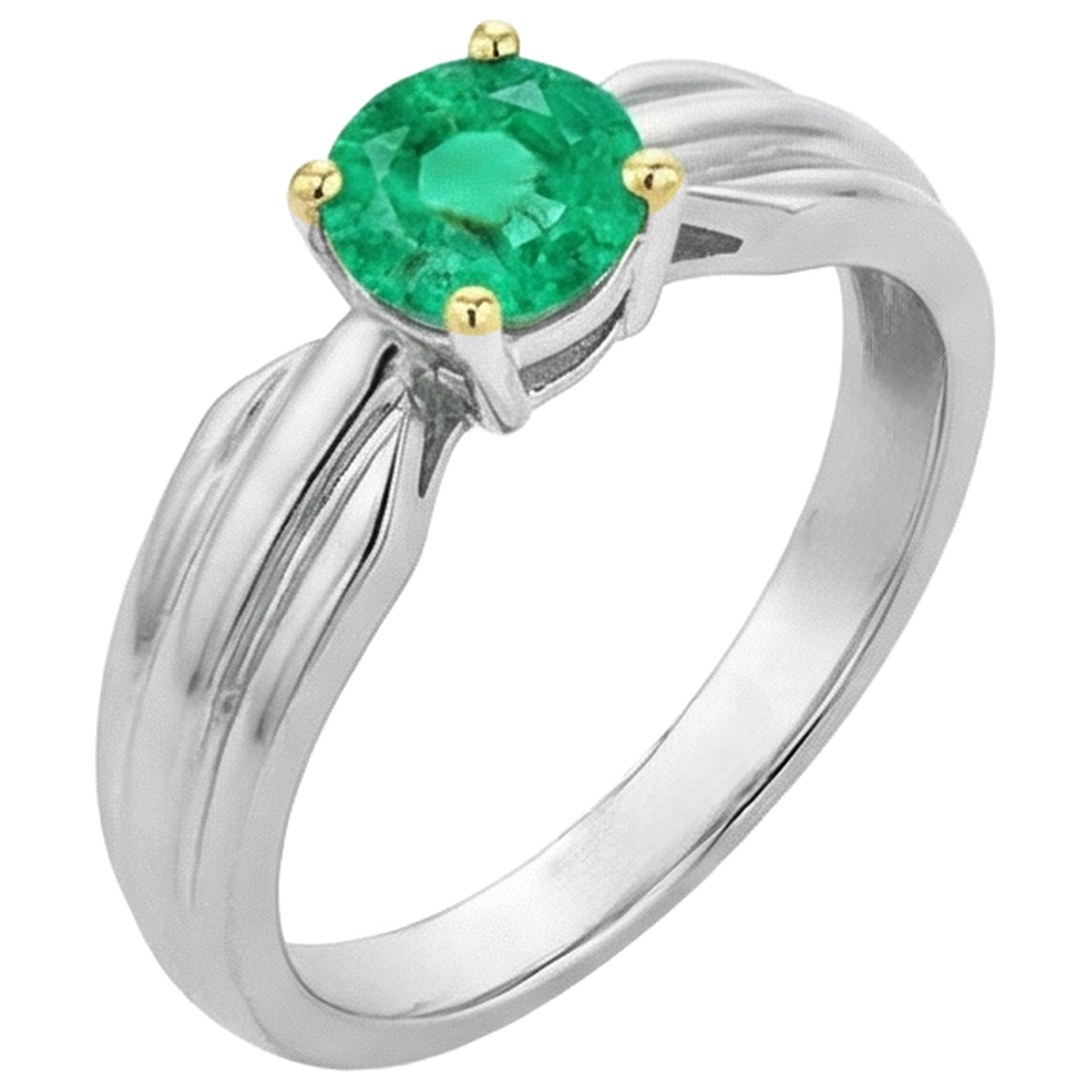 Kolumbianischer Smaragd Rund-Brillant Edelstein-Ring in Bicolor 14K Gold – Frontansicht