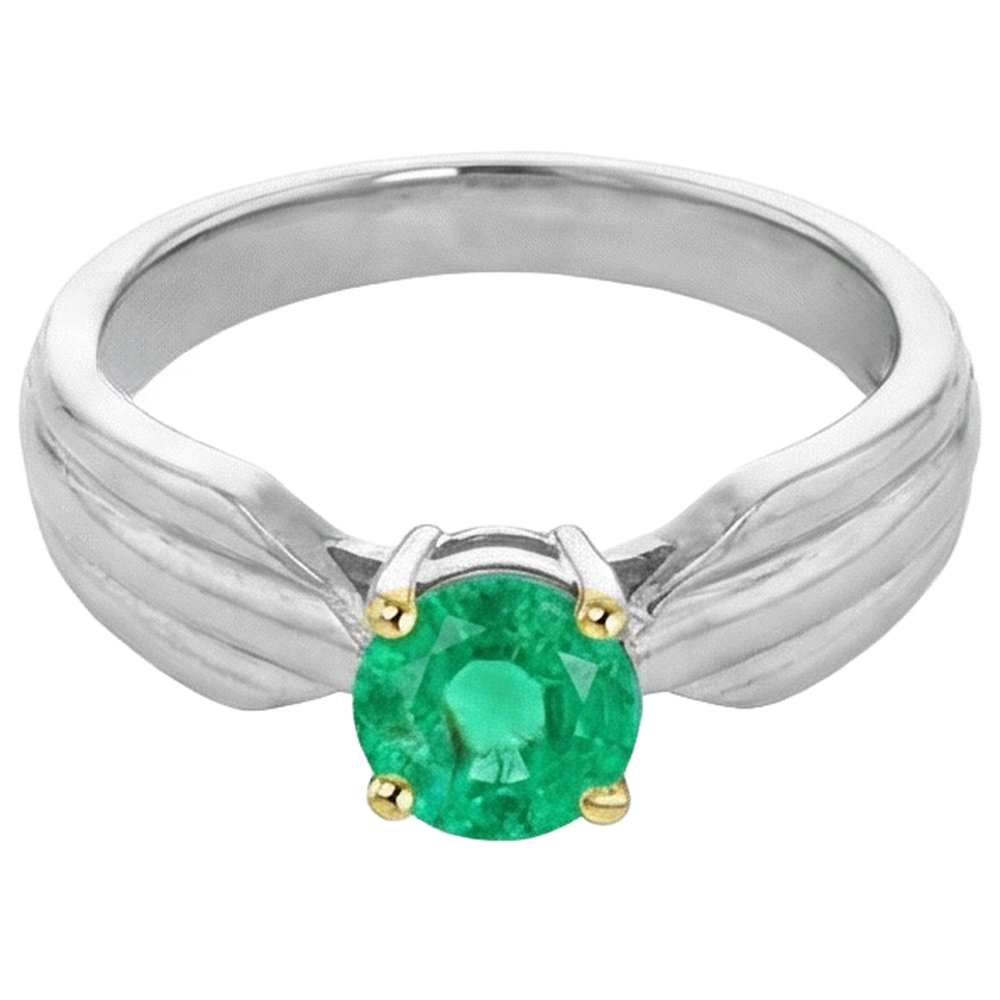 Kolumbianischer Smaragd Rund-Brillant Edelstein-Ring in Bicolor 14K Gold – Seitenansicht