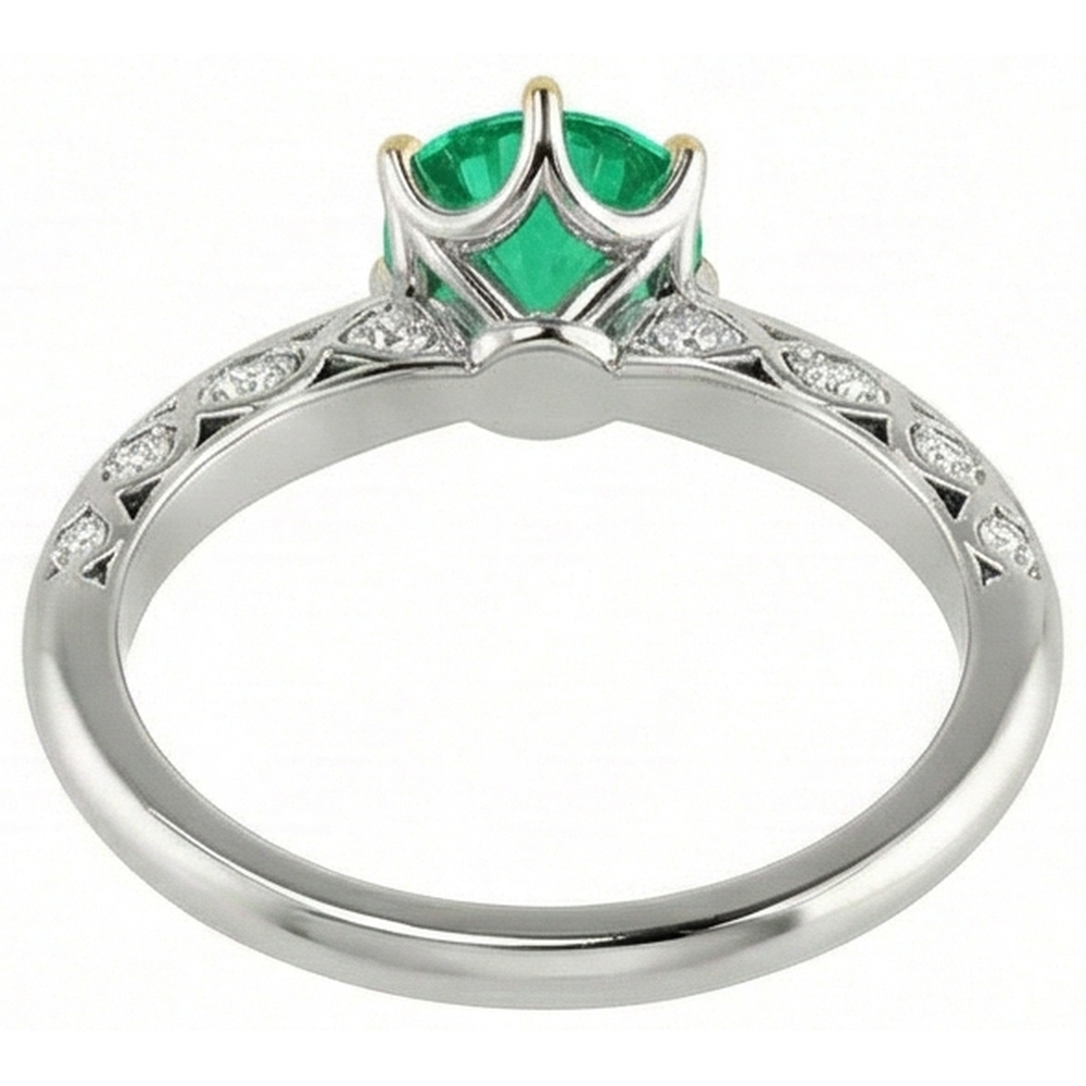 Rund-Brillant Edler Smaragd Ring in Bicolor 14K Gold – Rückansicht