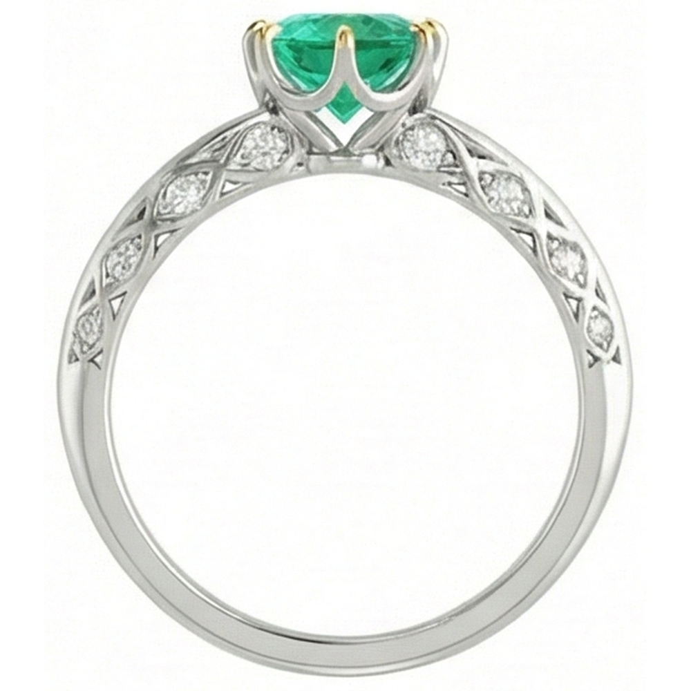 Edler Smaragd Edelstein-Ring 2-Karat Bicolor 14K Gold – Draufsicht