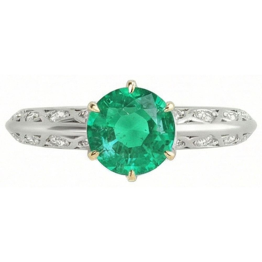 Edelstein-Ring Bicolor 14K Gold mit Edler Smaragd – Frontansicht