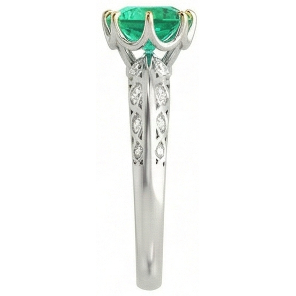 Rund-Brillant Edler Smaragd Ring in Bicolor 14K Gold – Profilansicht
