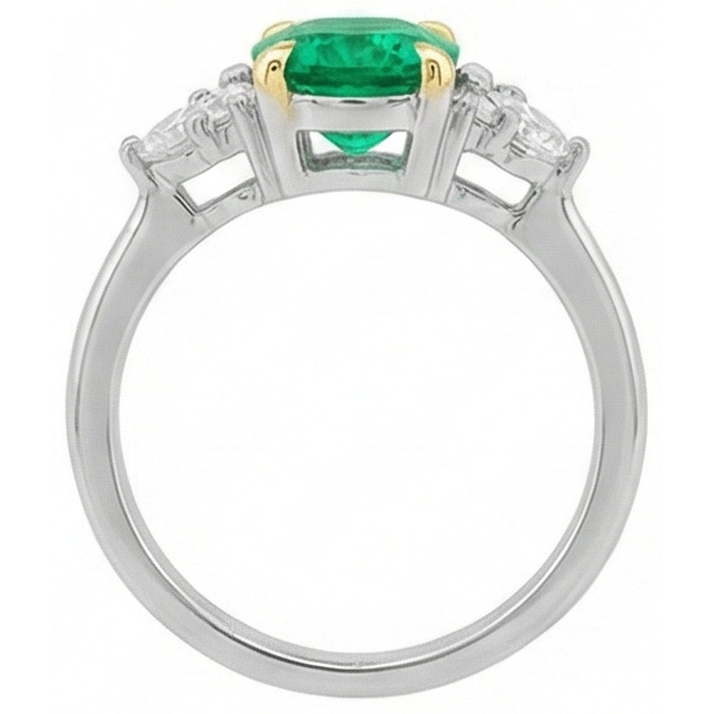 Natürlicher Smaragd Schmuckstein-Ring 1,50 Karat 14 Karat Zweifarbig Gold – Rückansicht