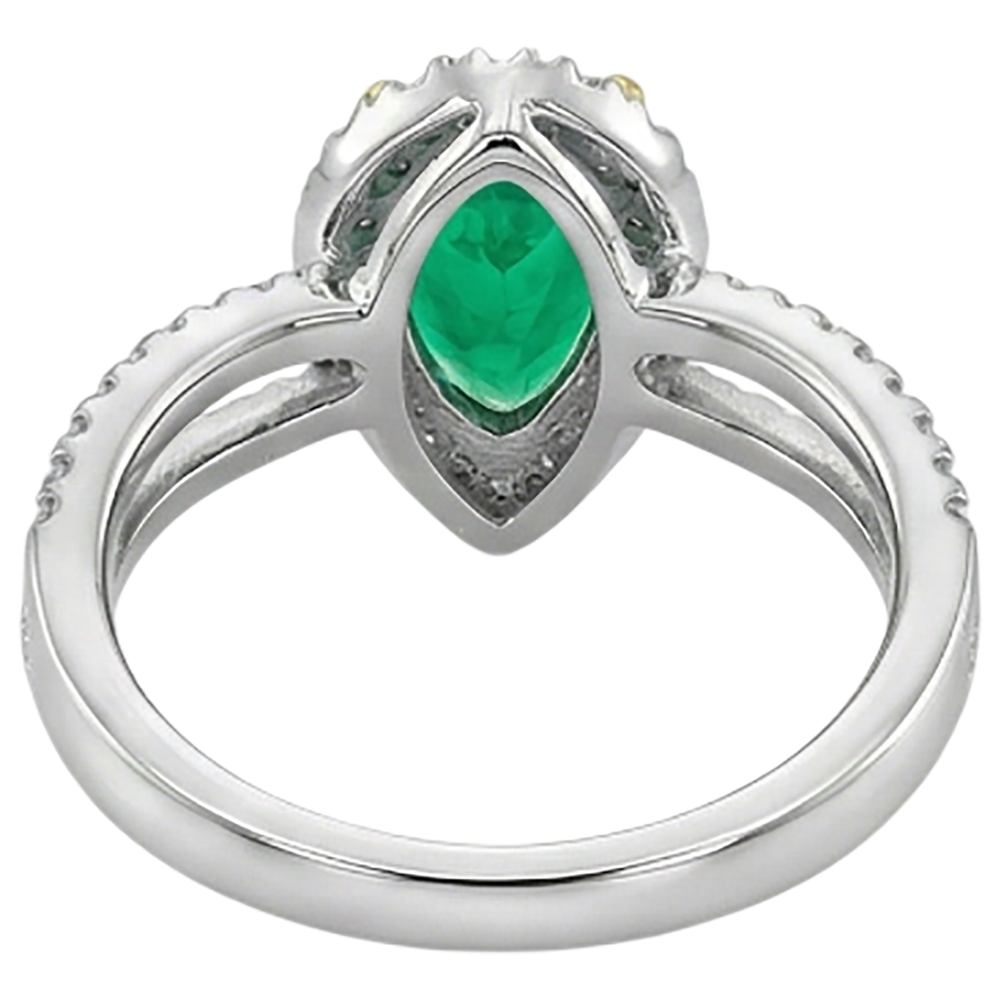 Smaragd Birnen-Schliff Edelstein-Ring in Zweifarbiges 14K Gold – Draufsicht