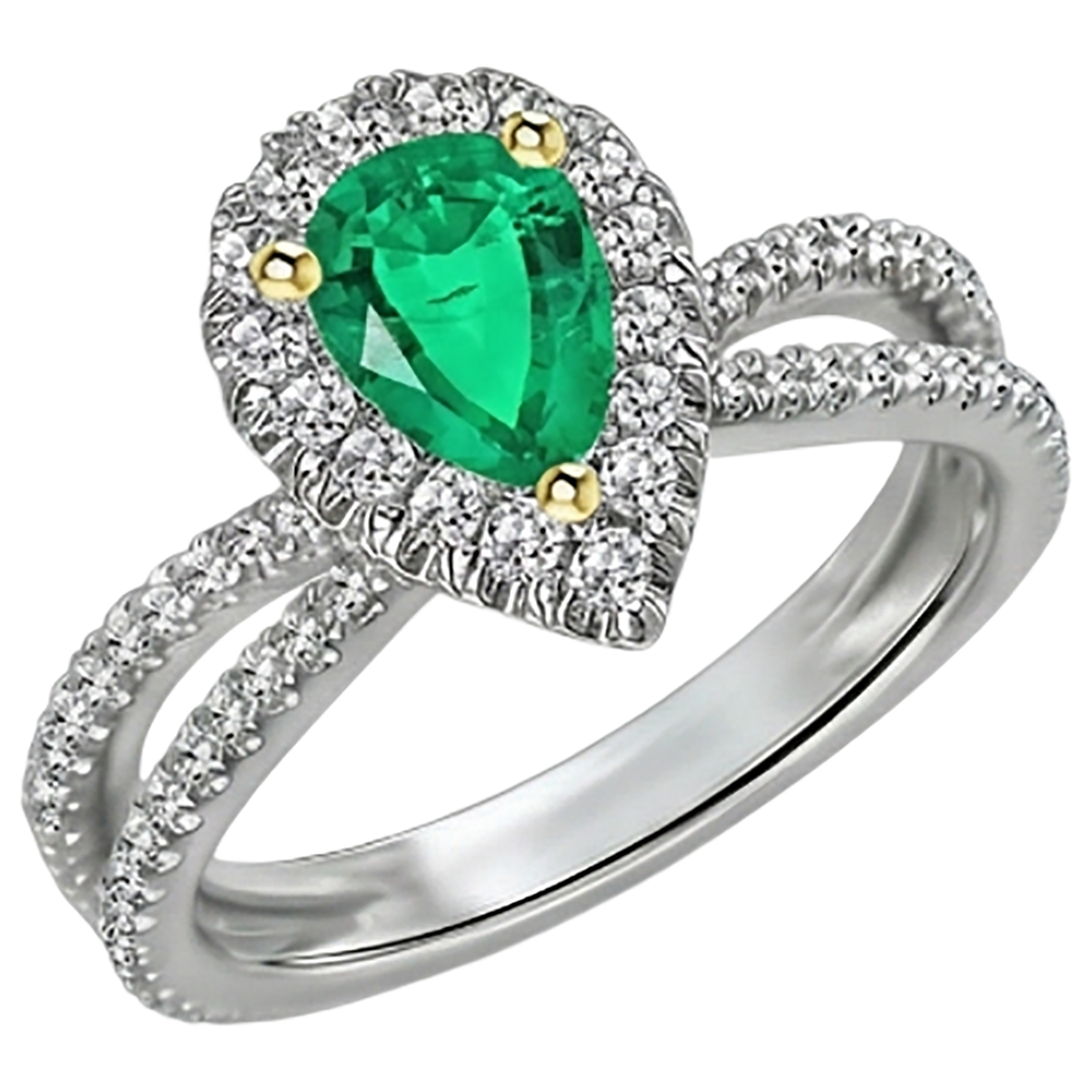 Edelstein-Ring Zweifarbiges 14K Gold mit Smaragd – Schrägansicht