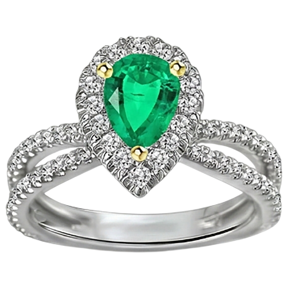 Birnen-Schliff Smaragd Ring in Zweifarbiges 14K Gold – Seitenansicht