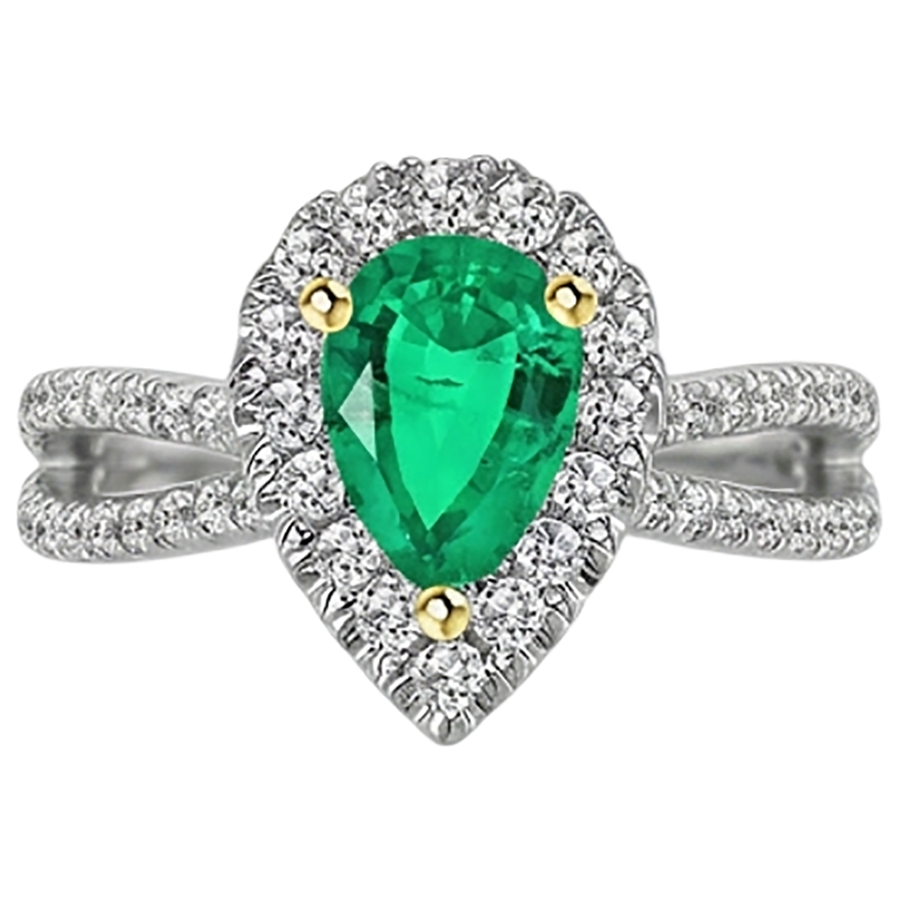 Birnen-Schliff Smaragd Ring in Zweifarbiges 14K Gold – Frontansicht