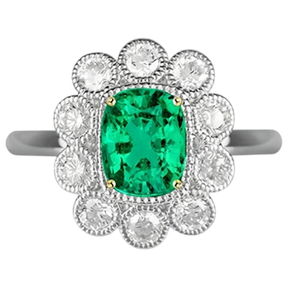 Smaragd Kissen-Schliff Schmuckstein-Ring in Zweifarbiges 14K Gold – Frontansicht