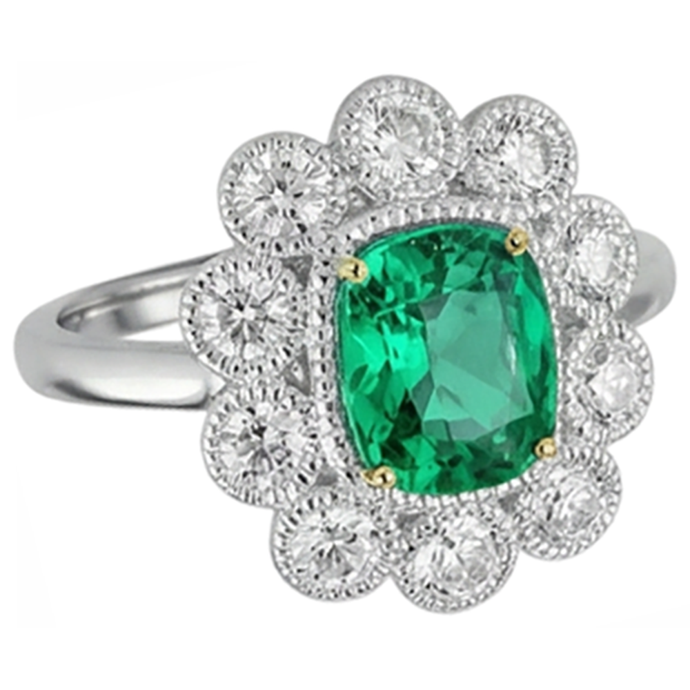 Schmuckstein-Ring Zweifarbiges 14K Gold mit Smaragd – Seitenansicht