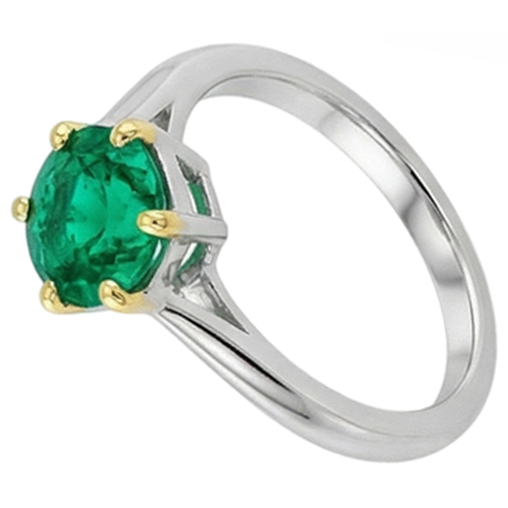 Rund-Brillant Edler Smaragd Ring in 14 Karat Zweifarbig Gold – Schrägansicht