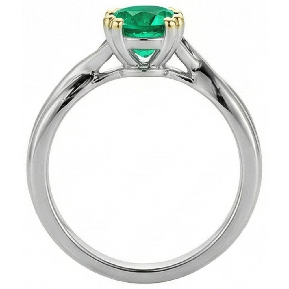 Smaragd Brillantschliff Edelstein-Ring in 14 Karat Zweifarbig Gold – Profilansicht