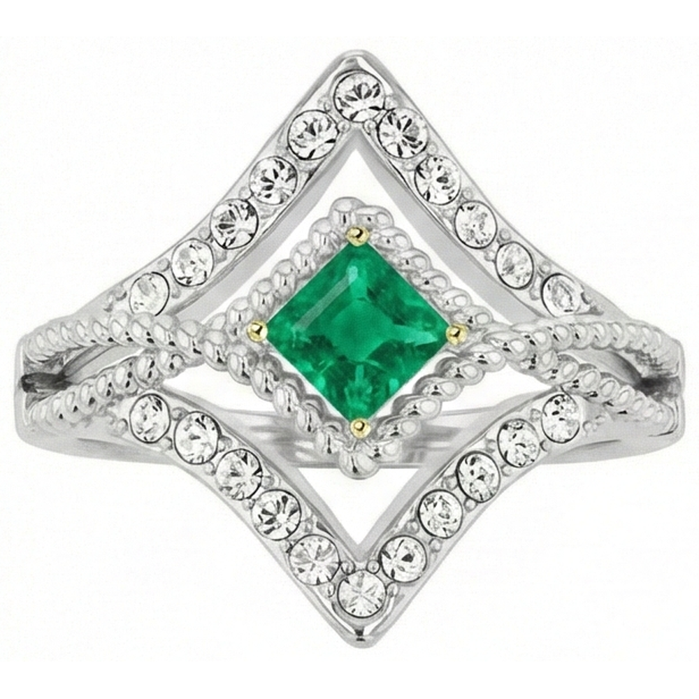 Schmuckstein-Ring Zweifarbiges 14K Gold mit Smaragd – Frontansicht