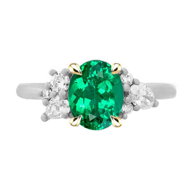 Schmuckstein-Ring 14 Karat Zweifarbig Gold mit Smaragd – Hauptansicht