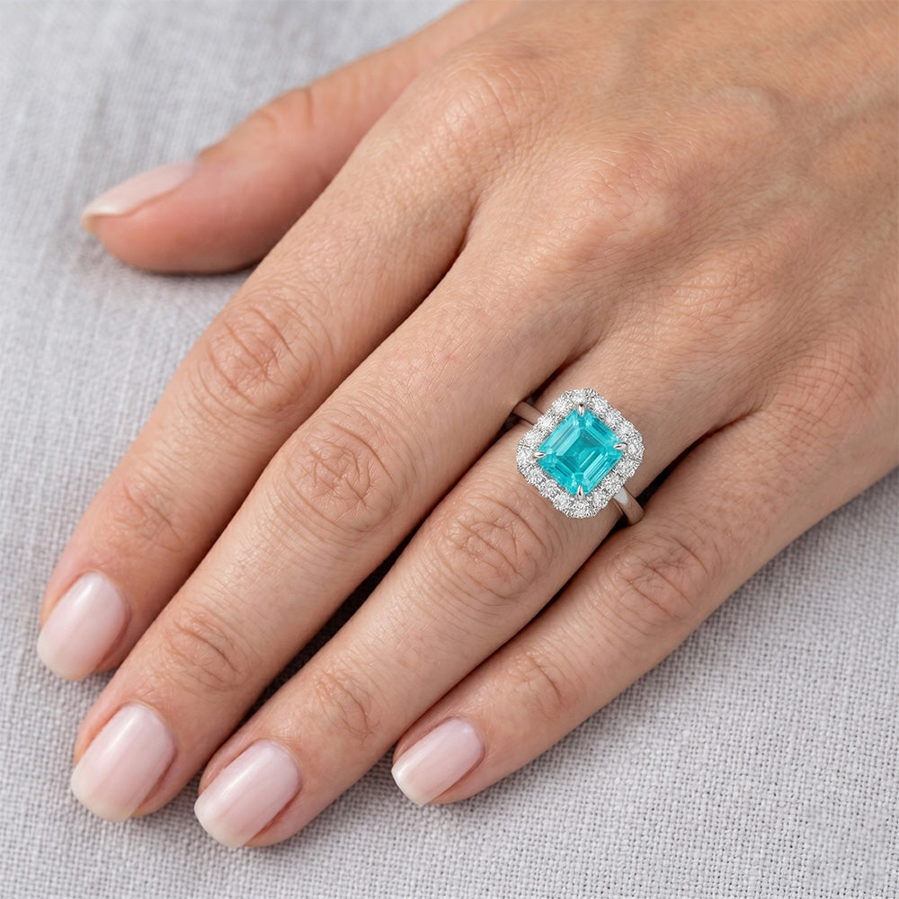 VVS Neon Paraiba Halo-Ring 3,50 Karat – 14K Weißgold
