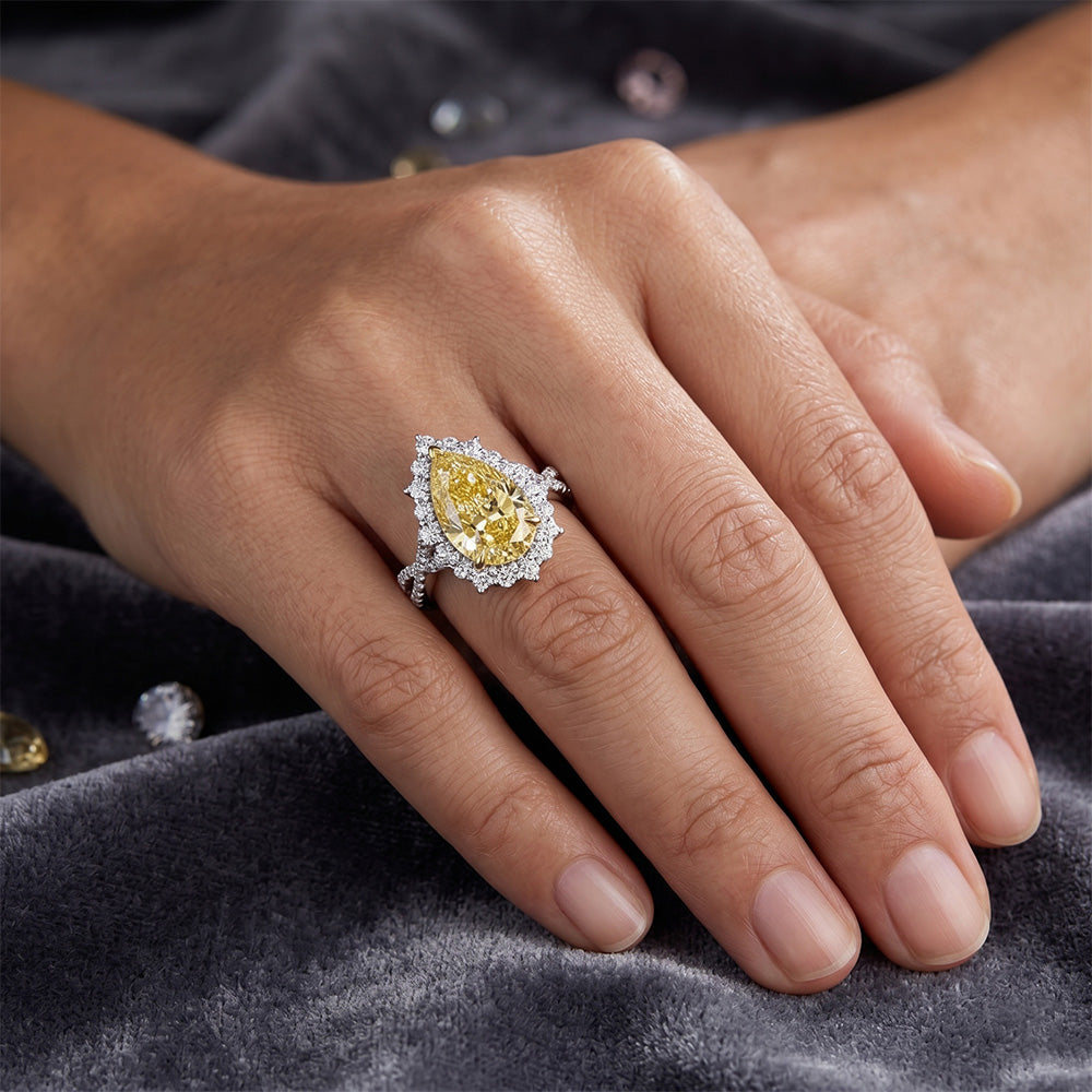 VVS Reinheit Halo-Fassung Ring – Gelber Kanarienvogel-Diamant