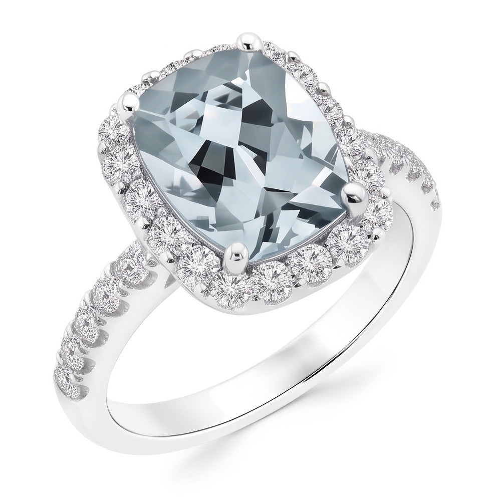 Verlobungsring 11,25 Kt Aquamarin mit Diamanten Weißgold 14K