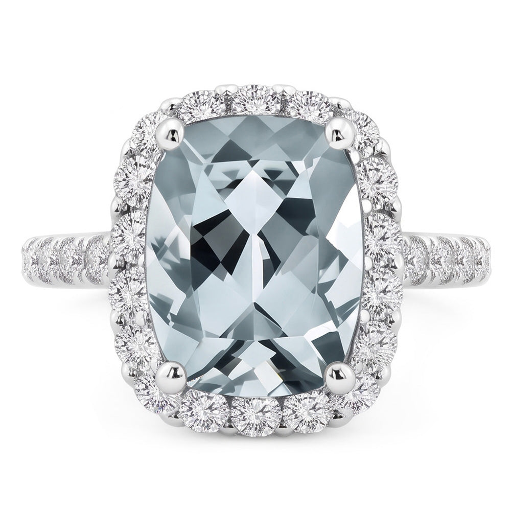 Verlobungsring 11,25 Kt Aquamarin mit Diamanten Weißgold 14K