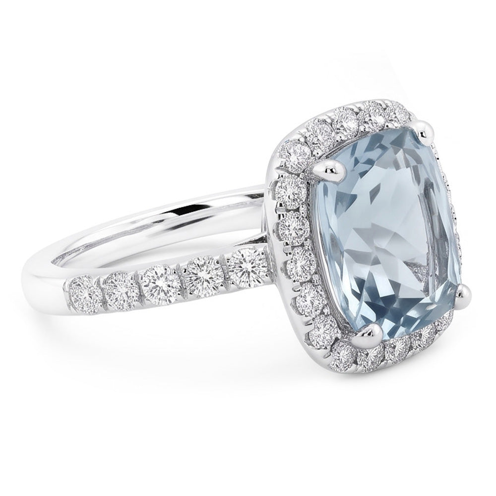 Verlobungsring 11,25 Kt Aquamarin mit Diamanten Weißgold 14K