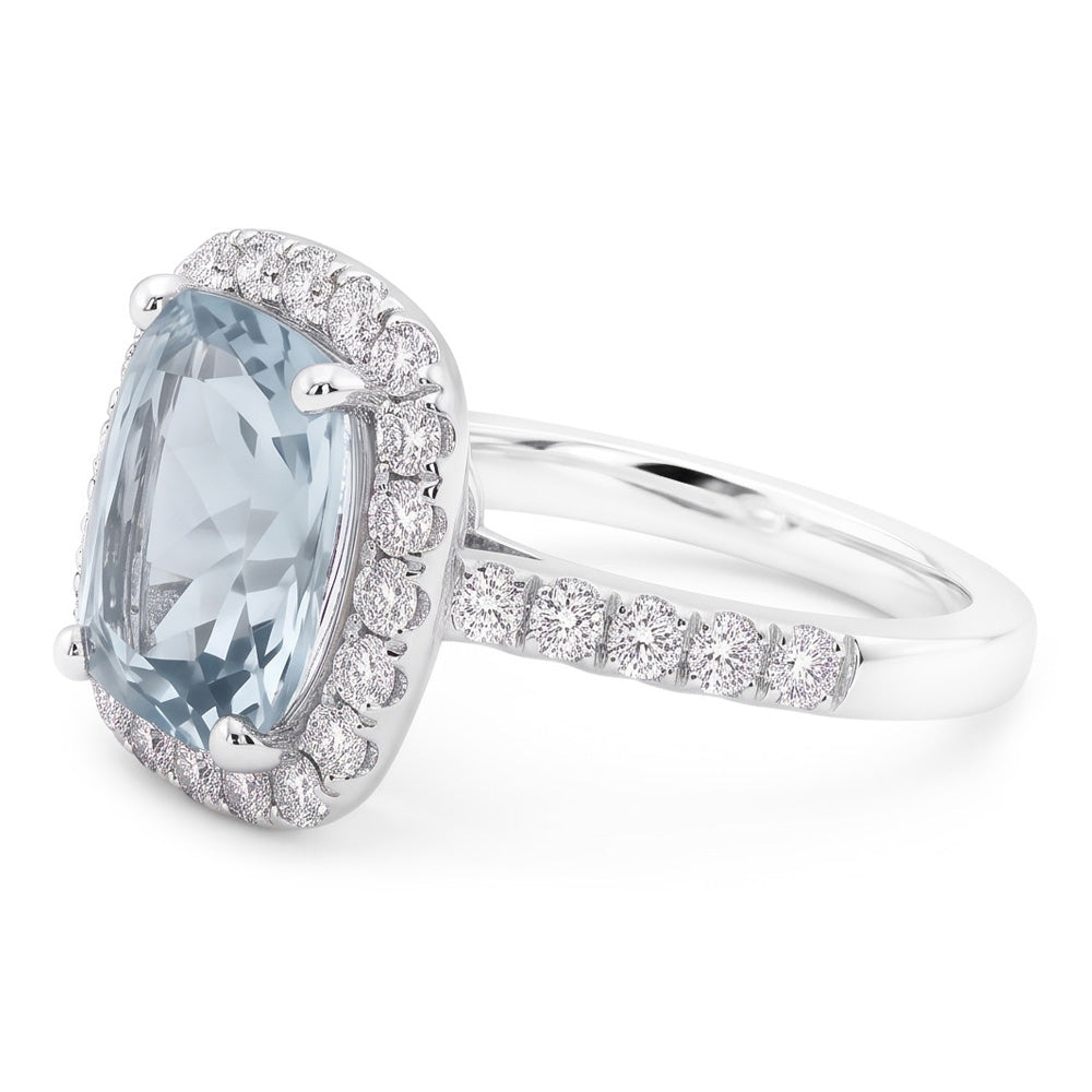 Verlobungsring 11,25 Kt Aquamarin mit Diamanten Weißgold 14K