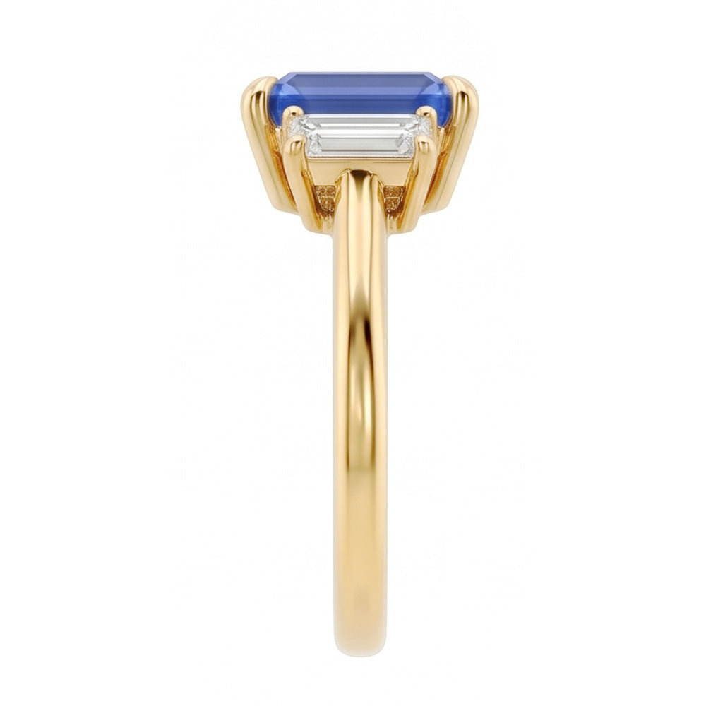 Verlobungsring 3 Karat Blauer Saphir Smaragd & Baguette Schliff